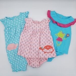 3 Rompers Turtle Frog 3-6m